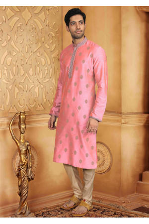 Pink Color Silk And Poly Fabric Kurta Set